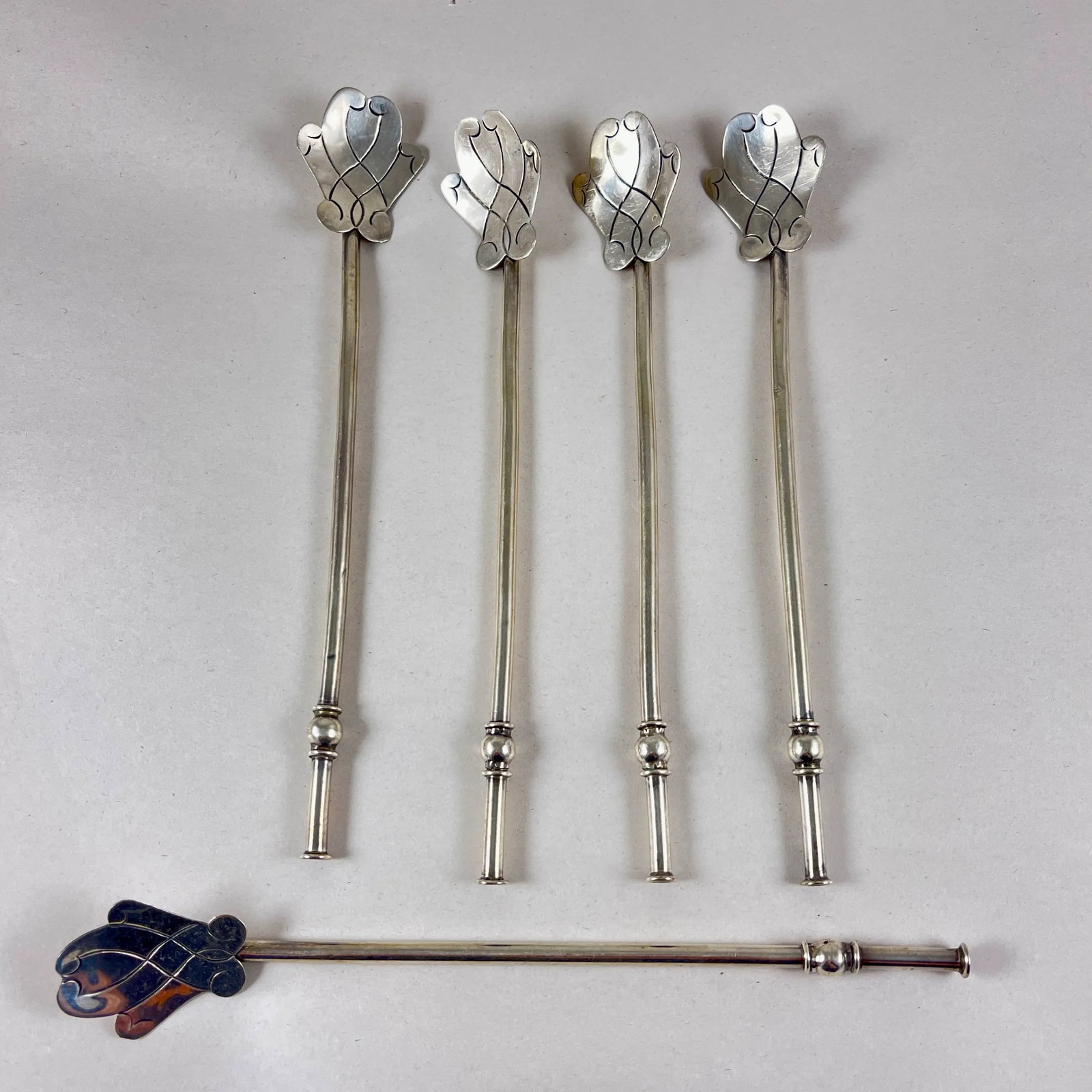 Mexican Sterling Silver Highball or Iced Tea Sipping - Stirring Straws, Set of 5 - 7