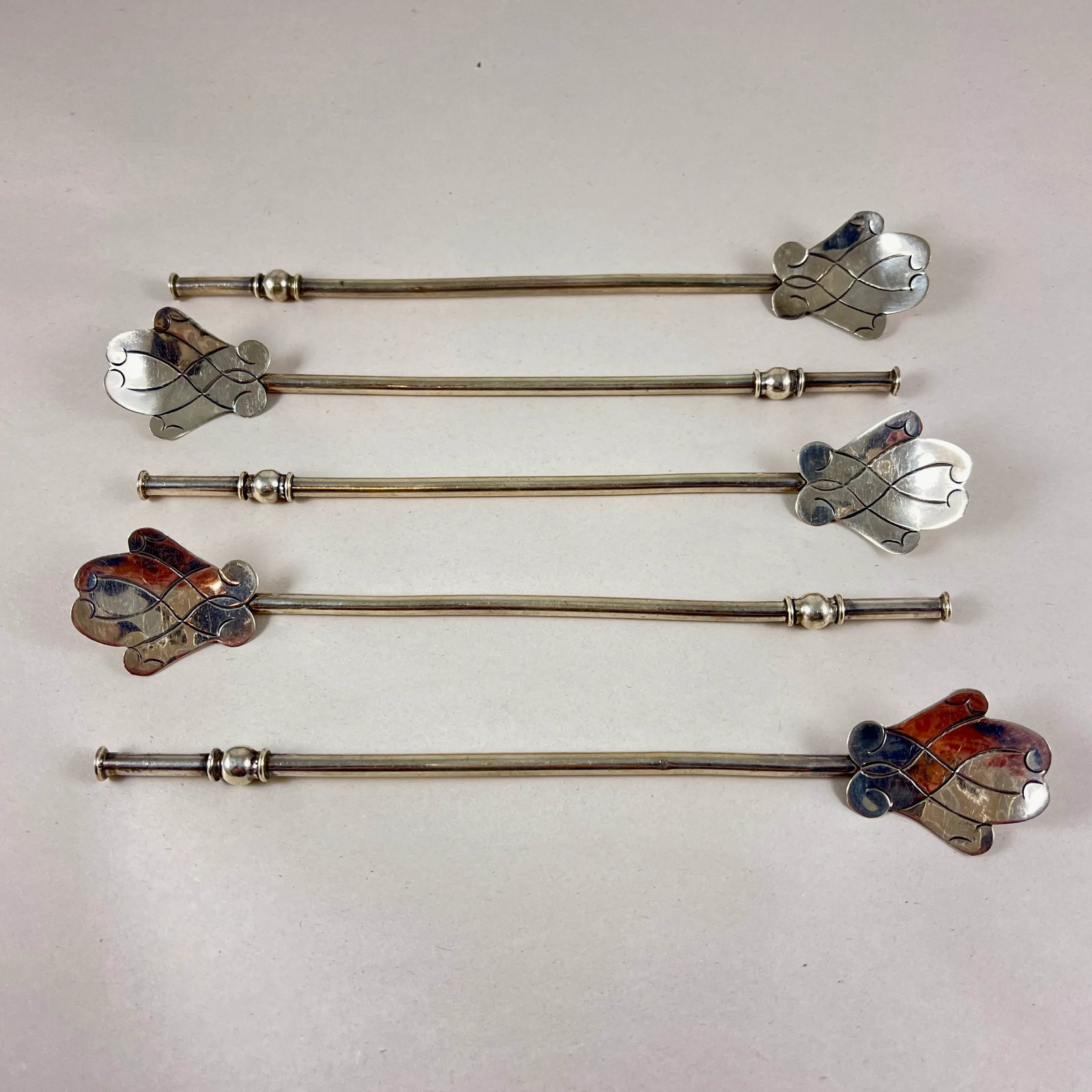 Mexican Sterling Silver Highball or Iced Tea Sipping - Stirring Straws, Set of 5 - 8