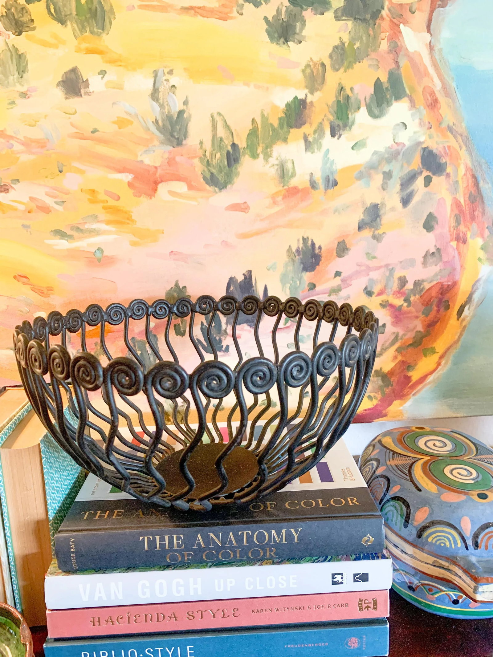 Post Modern Memphis Style Large Swirly Iron Fruit Display Bowl - 10