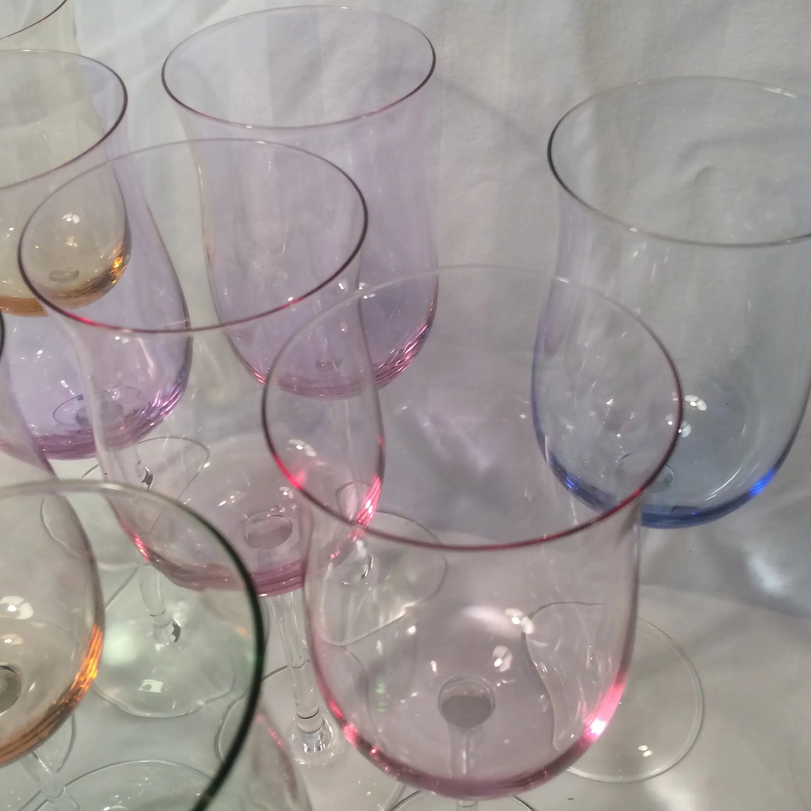 Italian Multi Colored Tall Stem Crystal Wine Glasses - Set of 11 - 11