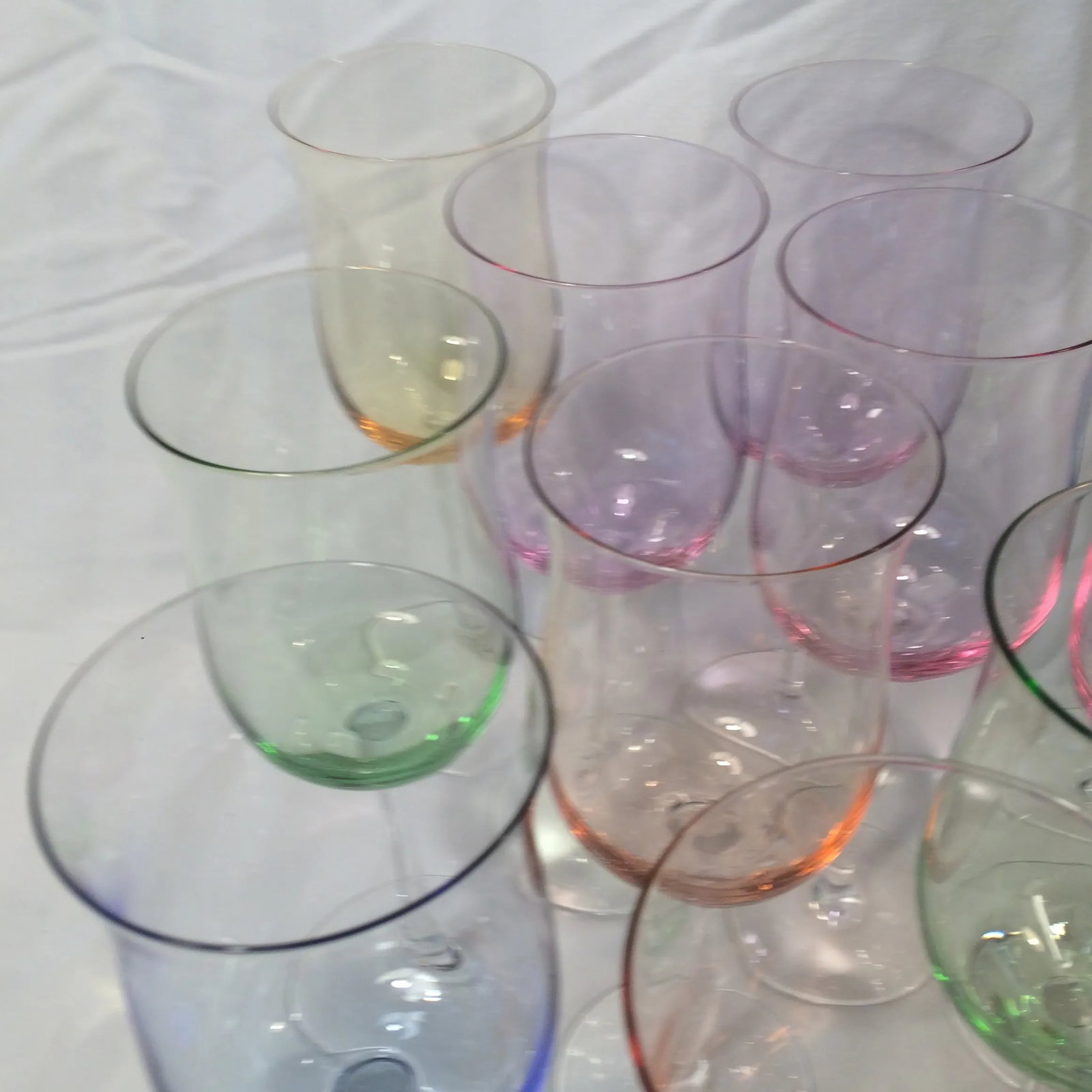Italian Multi Colored Tall Stem Crystal Wine Glasses - Set of 11 - 12