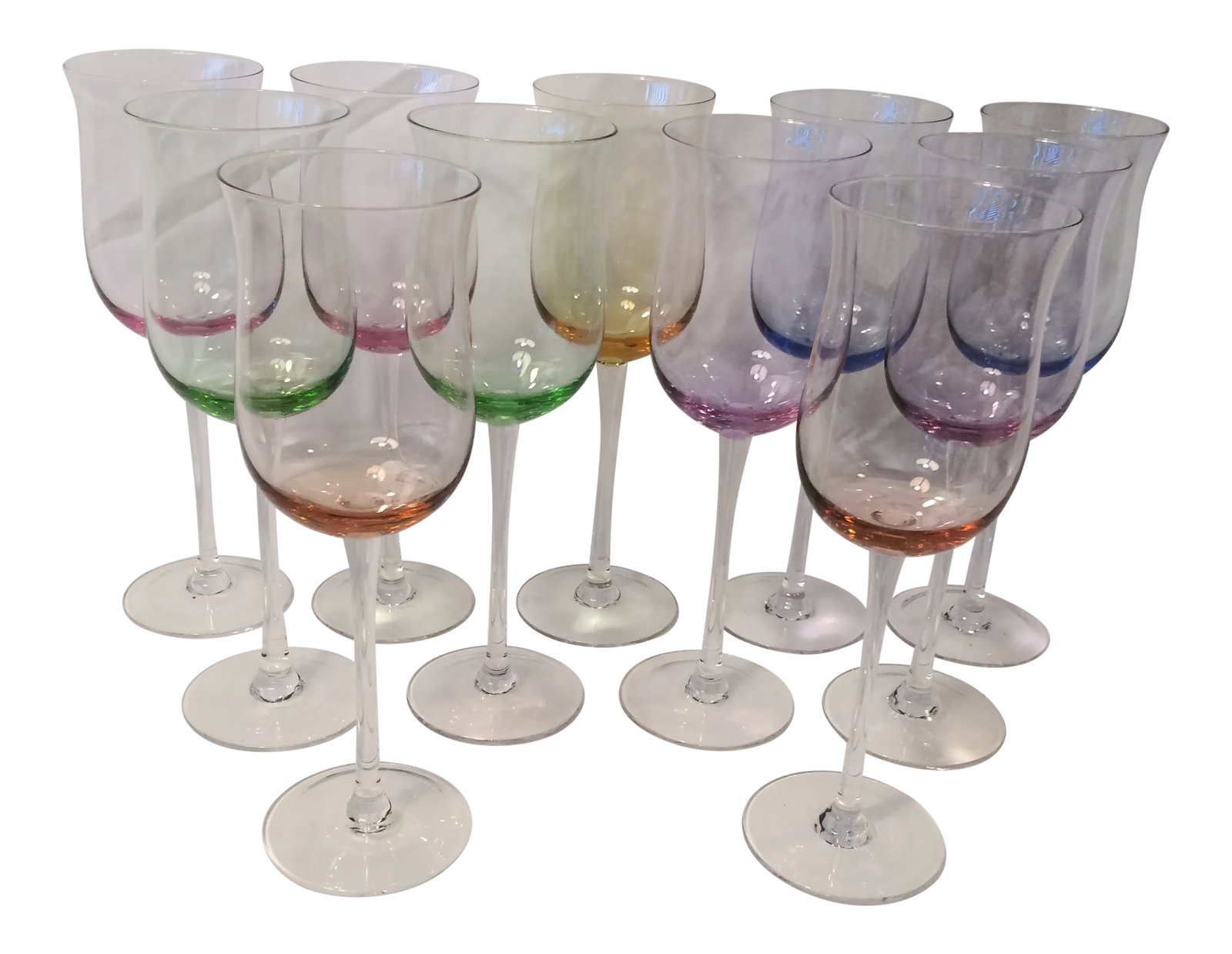 Italian Multi Colored Tall Stem Crystal Wine Glasses - Set of 11 (1 of 13)