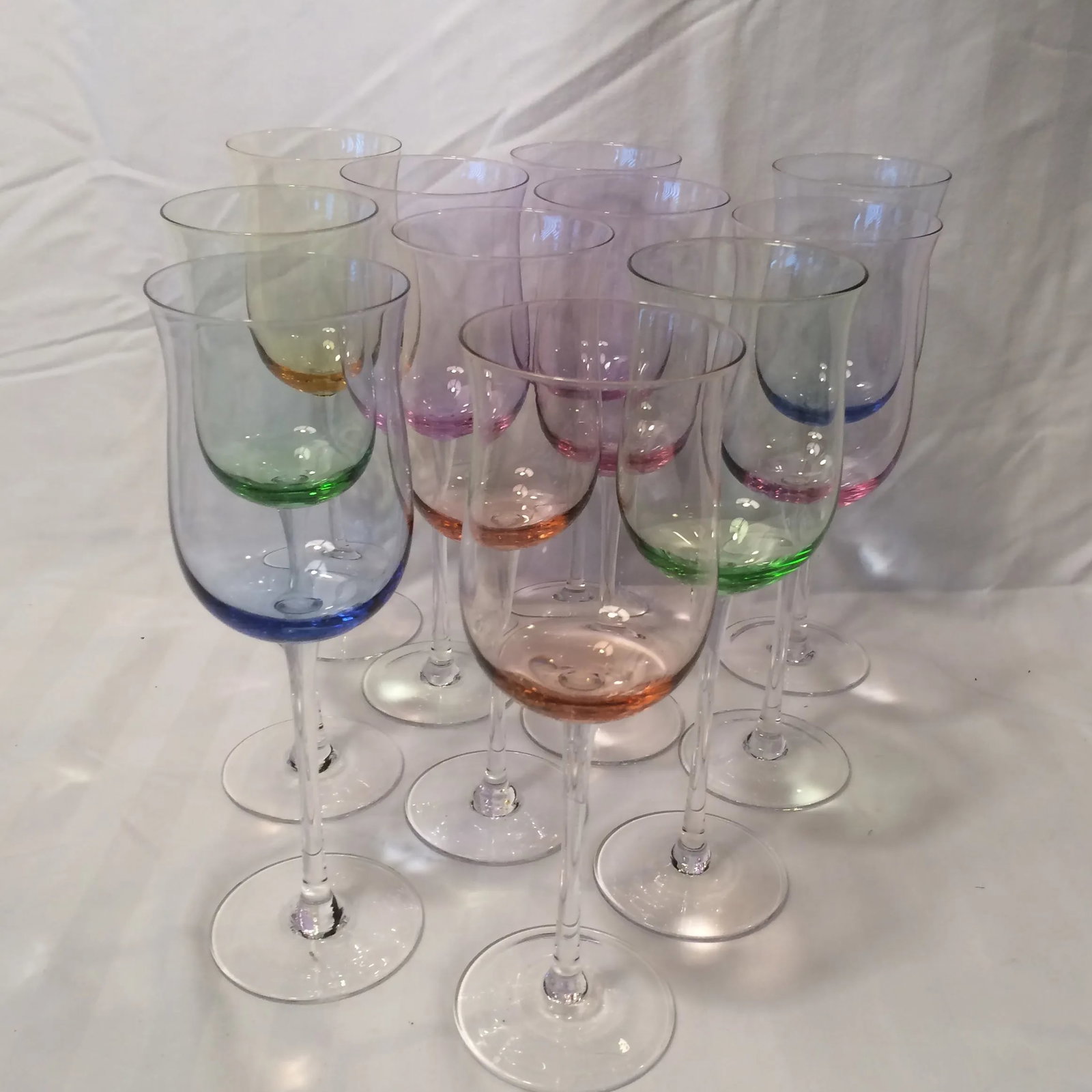 Italian Multi Colored Tall Stem Crystal Wine Glasses - Set of 11 - 8