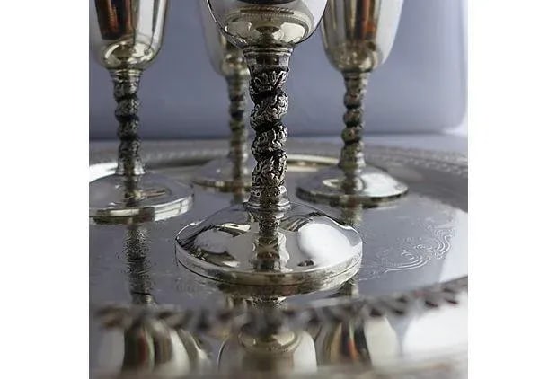 Vintage Silver Plated Stem & Tray - Set of 5 - 3