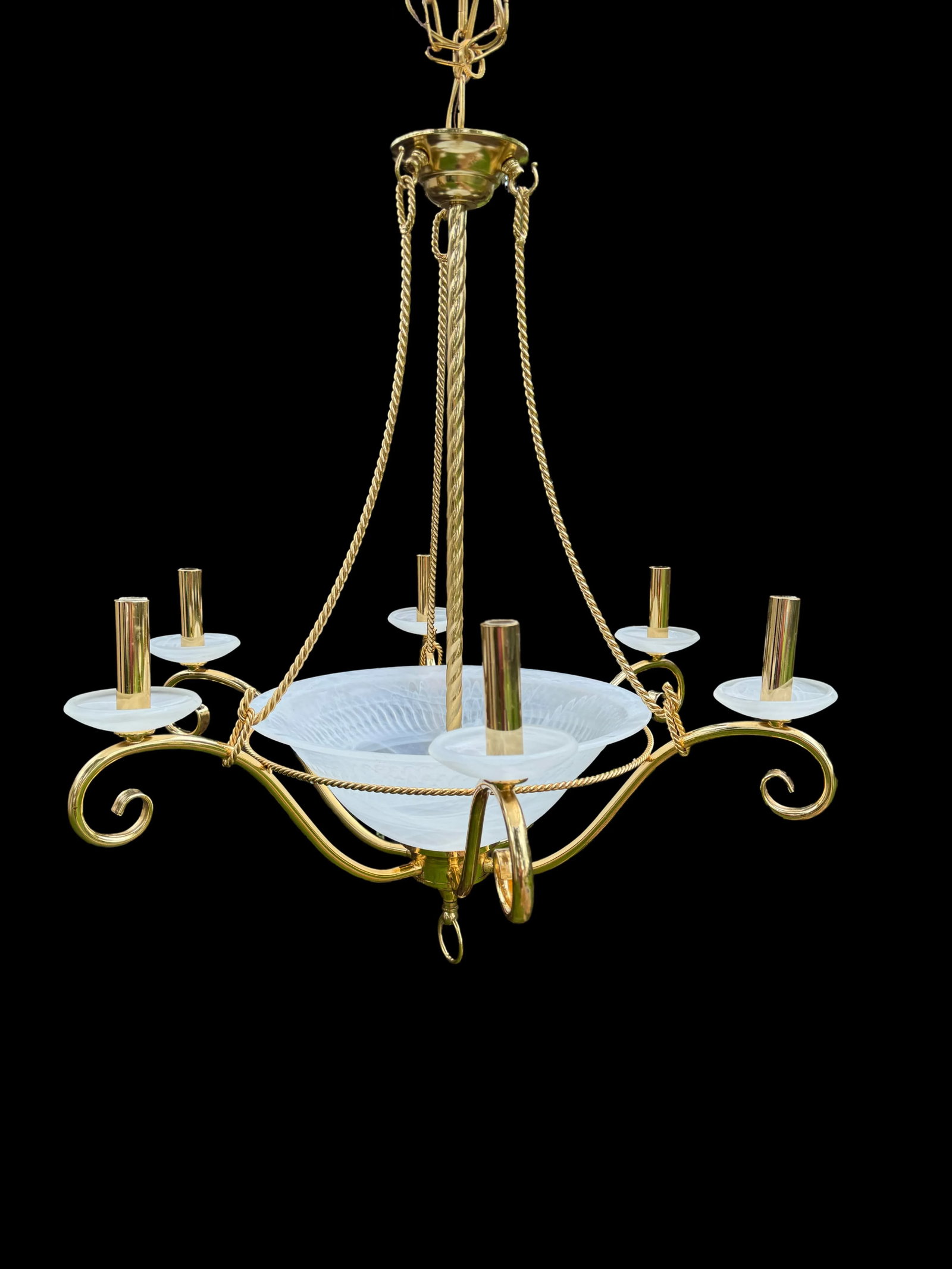 Italian Brass and White Glass Chandelier - 3