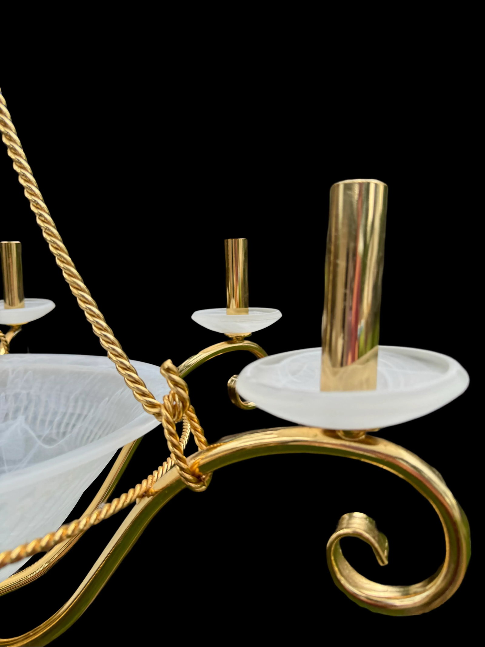 Italian Brass and White Glass Chandelier - 4
