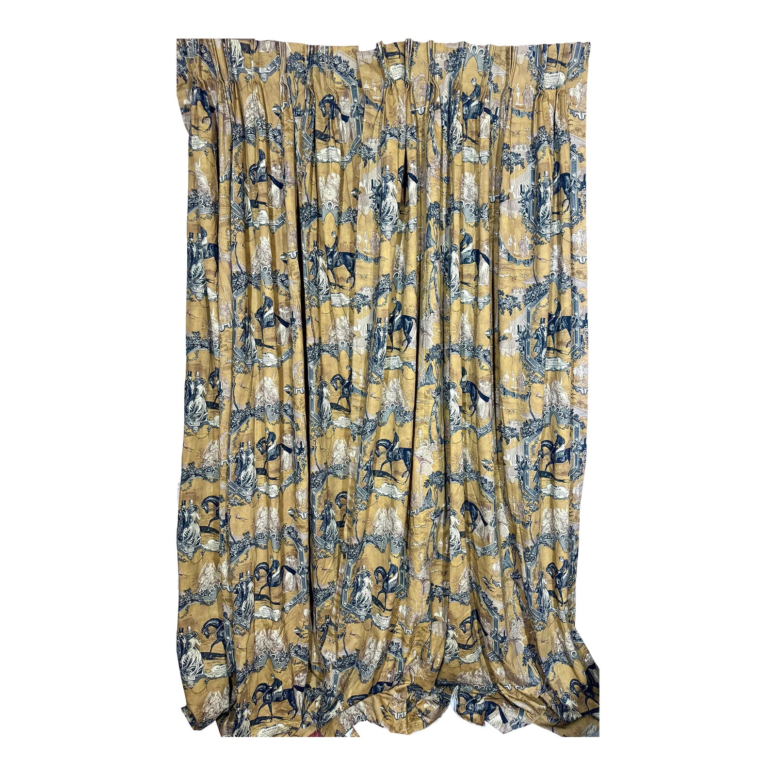 1970s Vintage French Racehorse Gladiateur Gold and Black Drapery Panels in Style of Lee Jofa - a Pai (1 of 7)