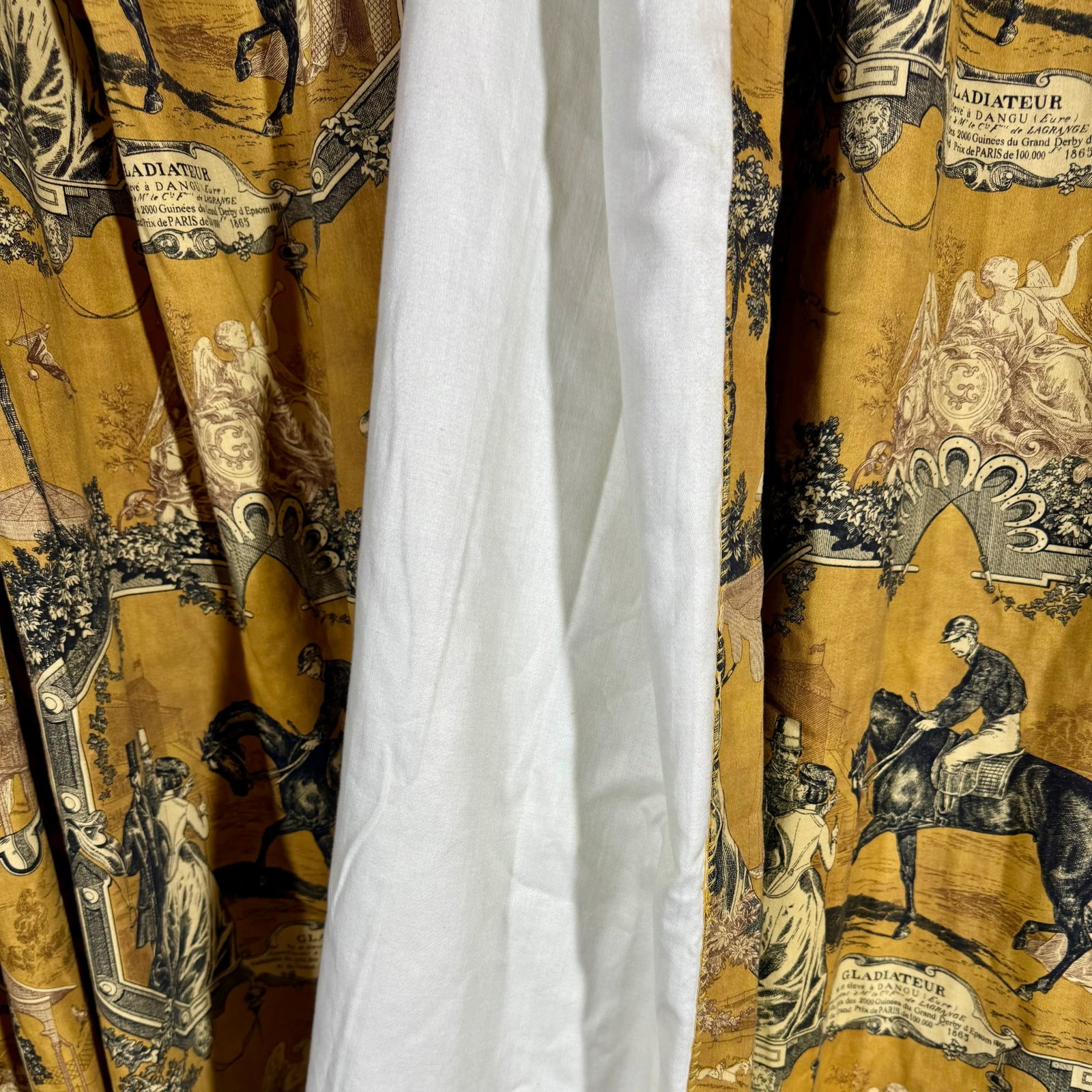 1970s Vintage French Racehorse Gladiateur Gold and Black Drapery Panels in Style of Lee Jofa - a Pai - 4