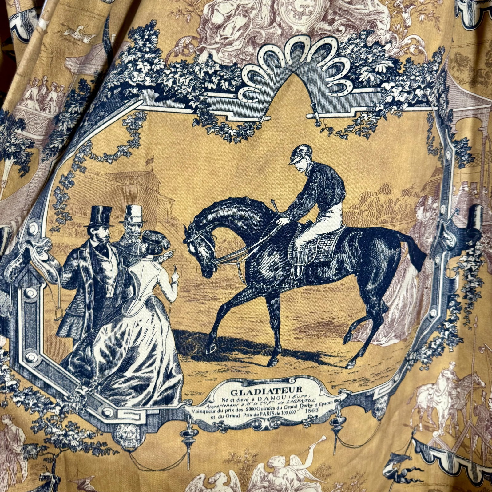 1970s Vintage French Racehorse Gladiateur Gold and Black Drapery Panels in Style of Lee Jofa - a Pai - 5