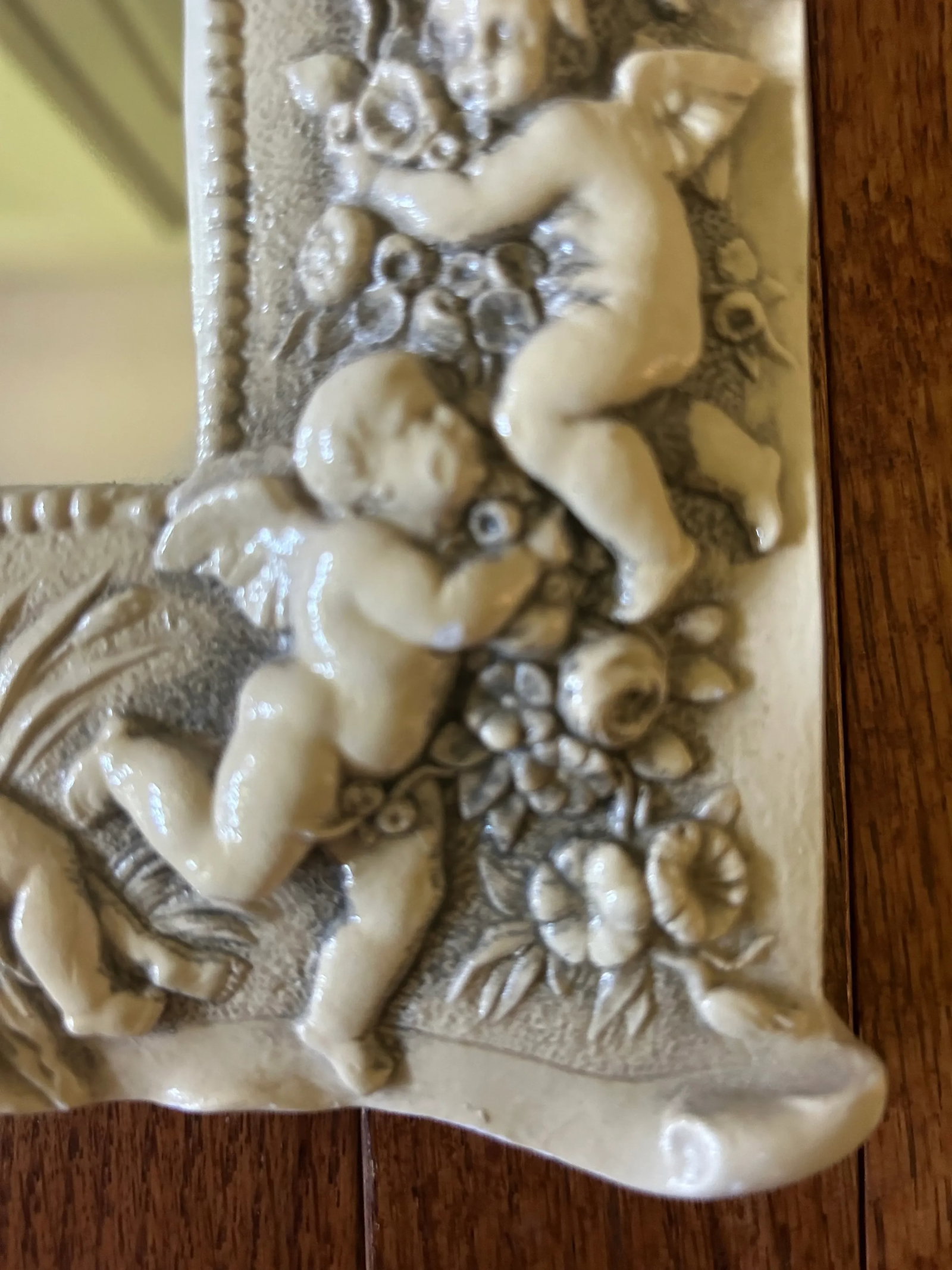 Vintage Small Mirror With Cherubs & Flowers Frame - 5