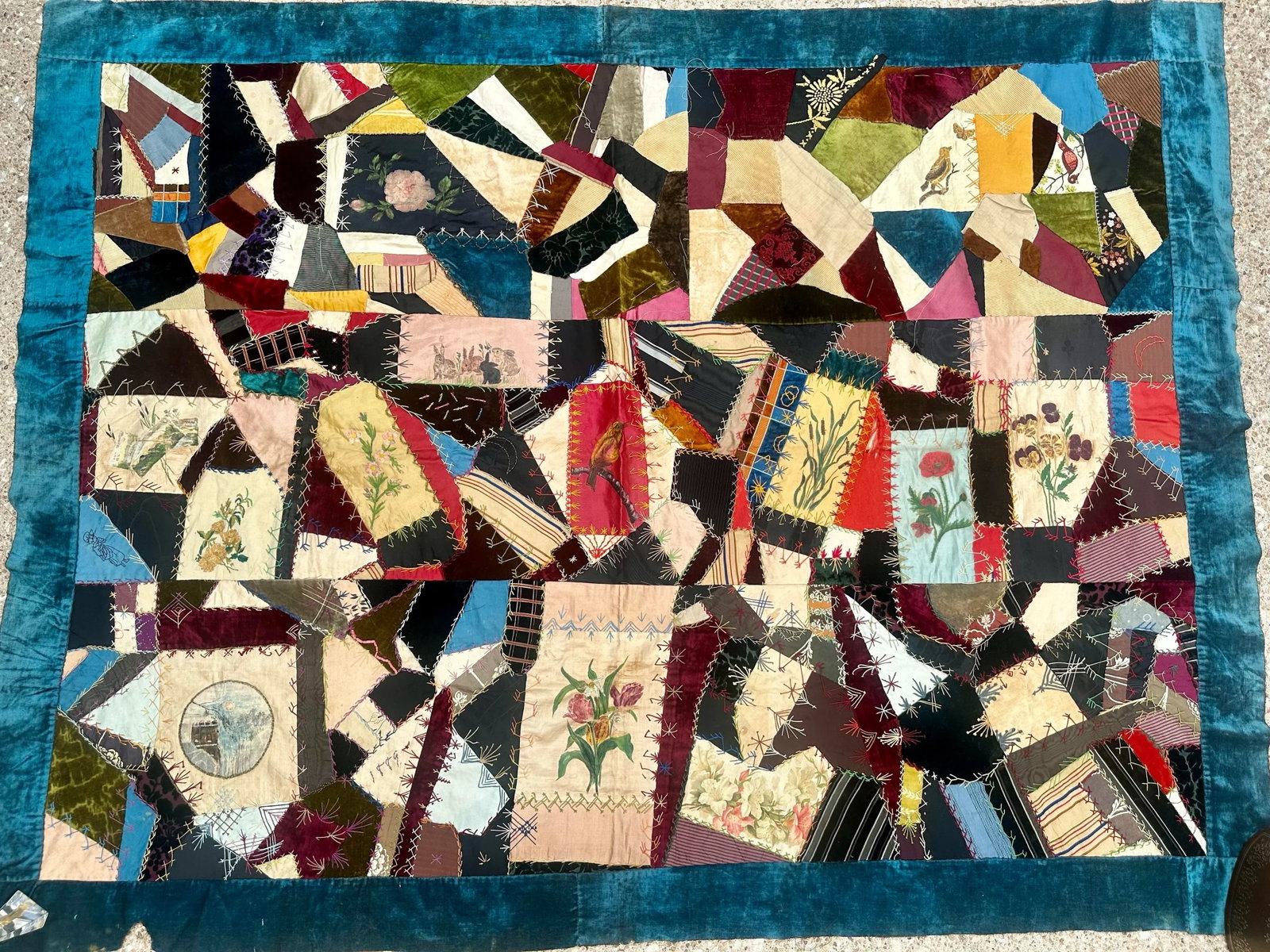 1889 Antique Hand Painted Crazy Quilt Top - 2