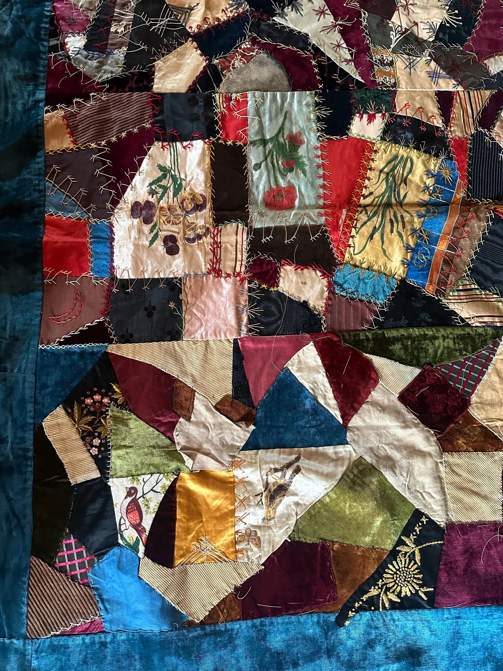 1889 Antique Hand Painted Crazy Quilt Top - 3