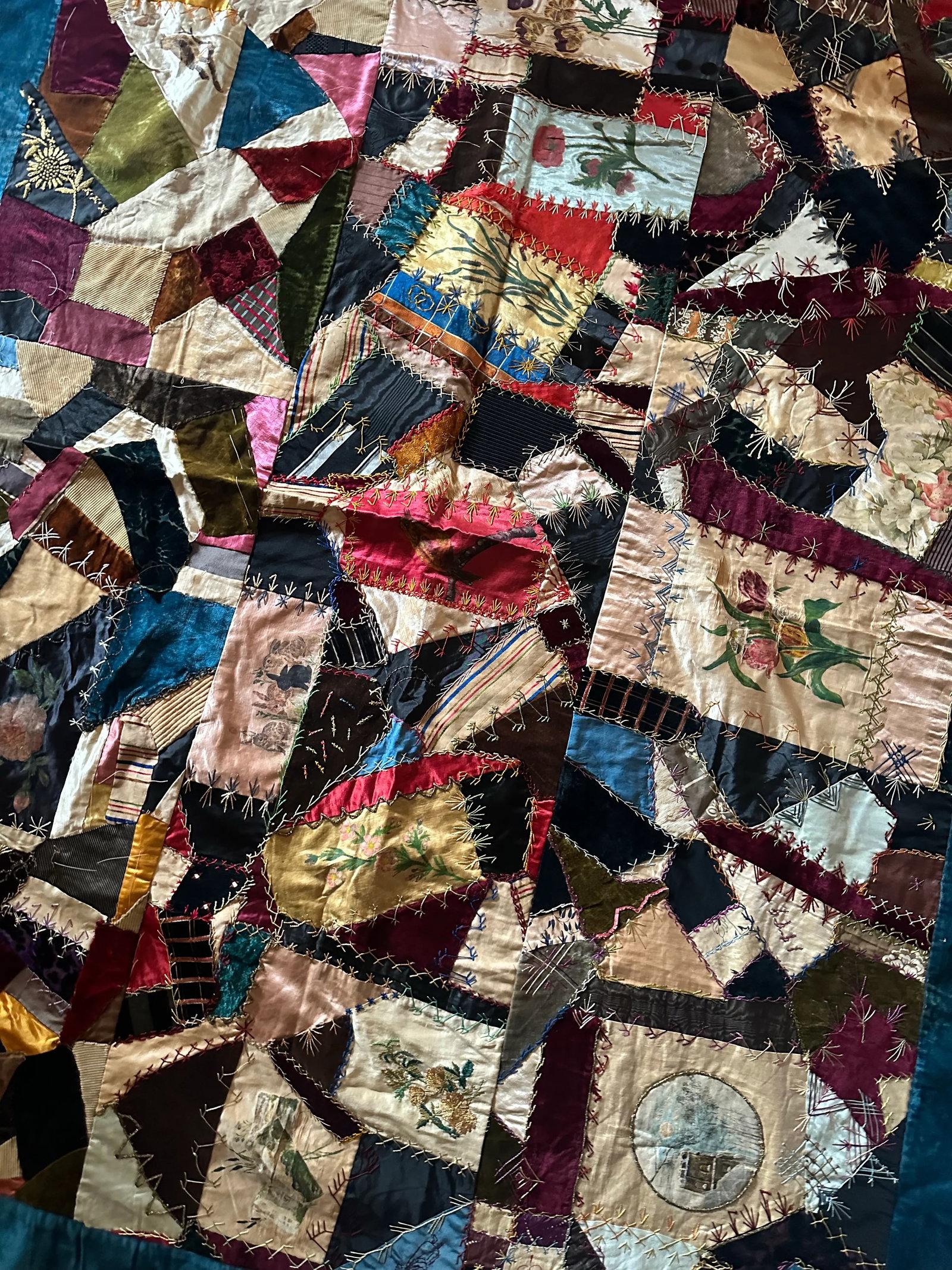 1889 Antique Hand Painted Crazy Quilt Top - 4