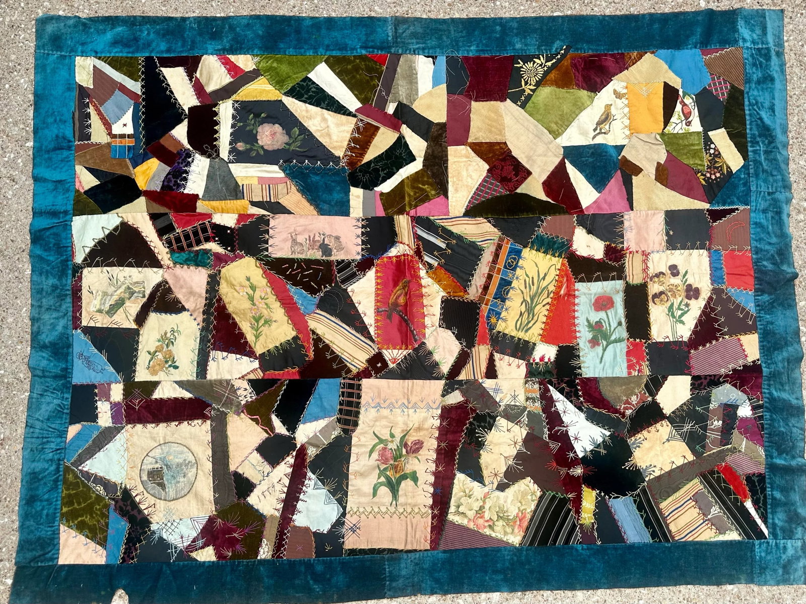 1889 Antique Hand Painted Crazy Quilt Top - 5