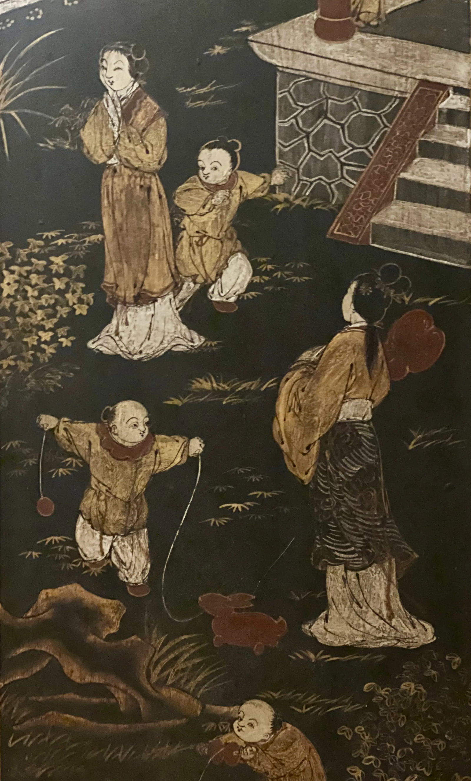 1920s Chinese Export Four Panel Lacquered Coromandel Dressing Screen Room Divider - 6