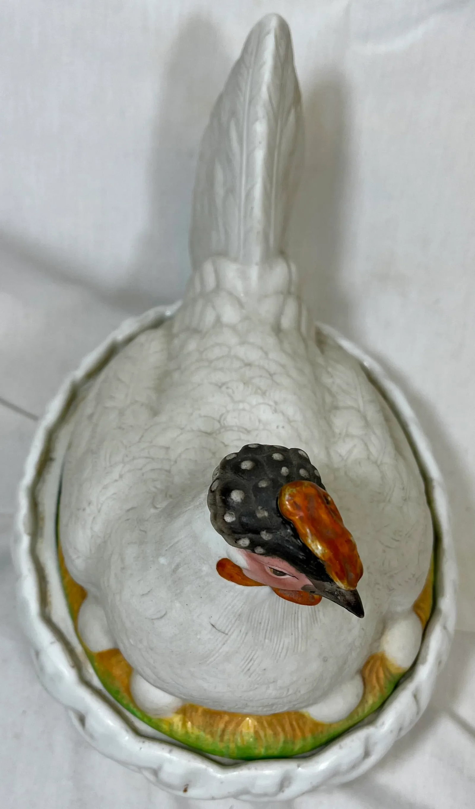 Antique 19th Century Staffordshire Porcelain Hen on a Basketweave Nest From England - 8