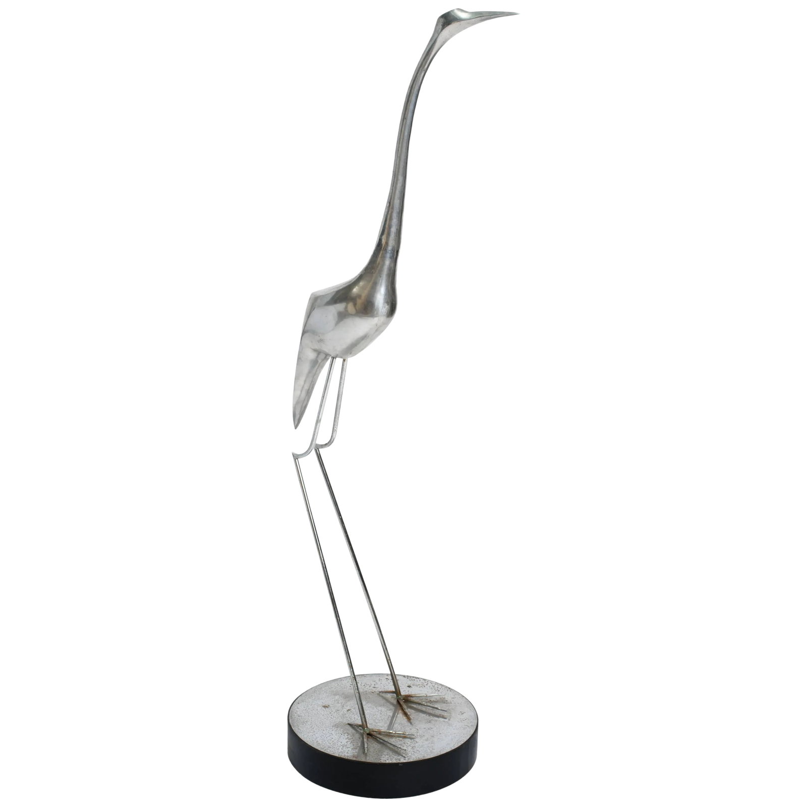 Large Crane Sculpture by Curtis Jere: Large crane sculpture by Curtis Jere. Condition: Alterations: Original Condition Unaltered Imperfections: Some Imperfections Condition Notes: Good The base has some surface rust spots. Wear