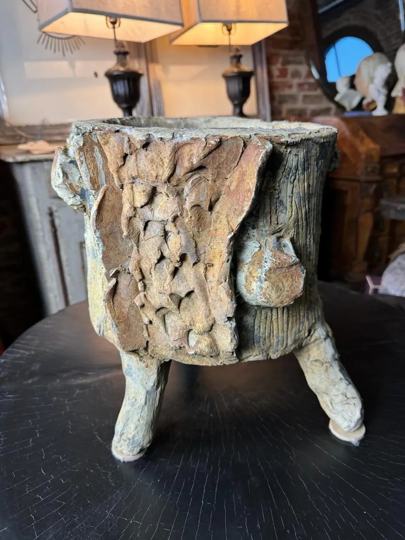 Vintage French Faux Bois Concrete Planter | Mid-Century Garden Planter, Circa 1960s - 11