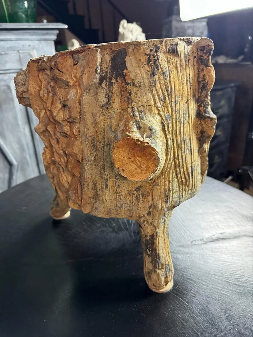 Vintage French Faux Bois Concrete Planter | Mid-Century Garden Planter, Circa 1960s - 8