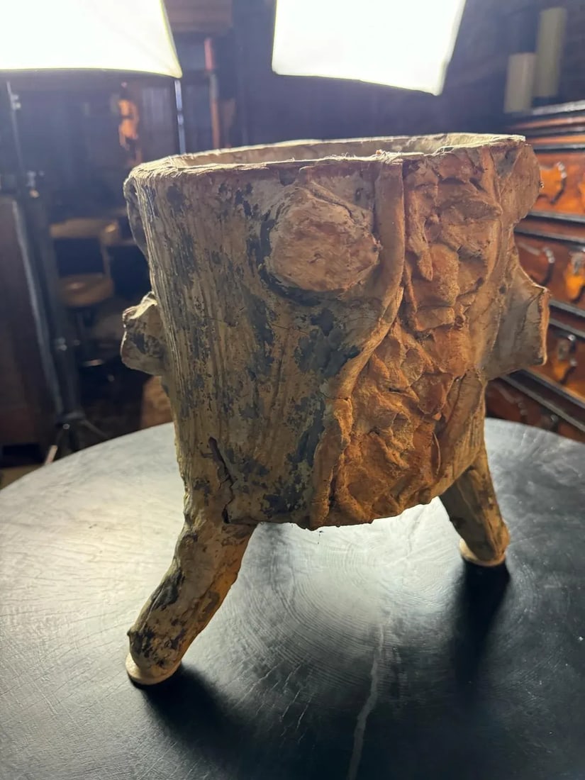 Vintage French Faux Bois Concrete Planter | Mid-Century Garden Planter, Circa 1960s - 9