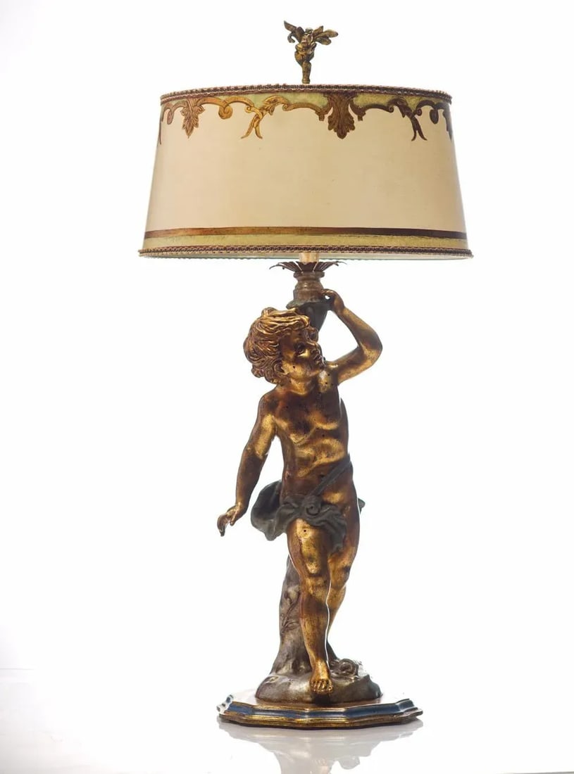 Italian Vintage Carved Wood Italian Putti Lamp - 4