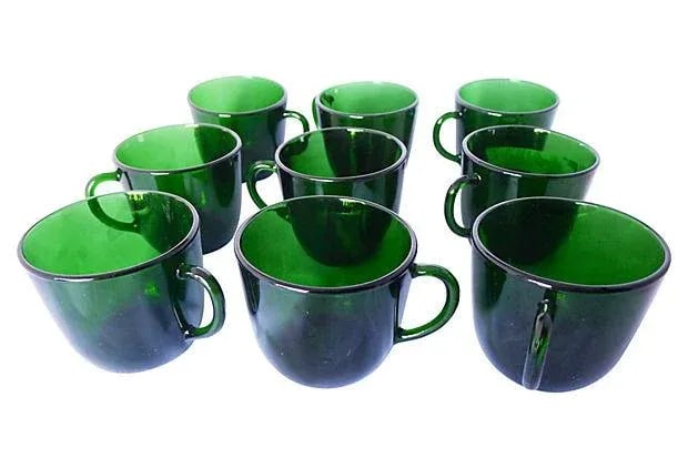 Midcentury Green Punch Cups - Set of 9 - 2