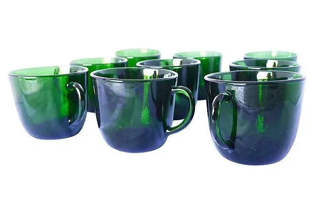 Midcentury Green Punch Cups - Set of 9 - 3
