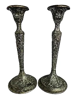 Silverplate Repousse Candle Holders - A Pair: Pair of silverplate repousse candle holders. Maker's mark reads "Derby S.P. Co." They are in very good condition , might require polishing . Condition: Alterations: Original Condition Unaltered