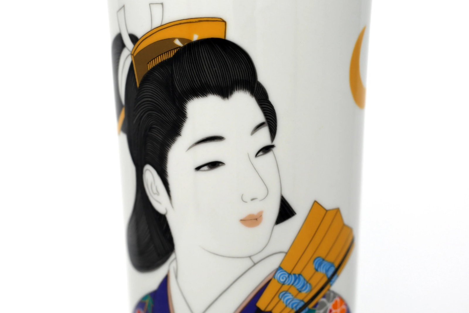 1980s Illustrated Japanese Porcelain Cylinder Vase - 5