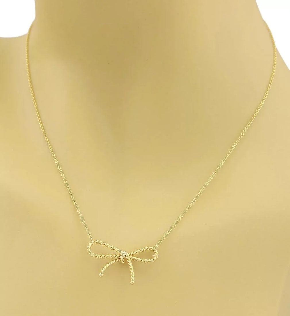 Tiffany & Co. Twisted Cable Wire 18k Yellow Gold Bow Pendant Necklace - 2