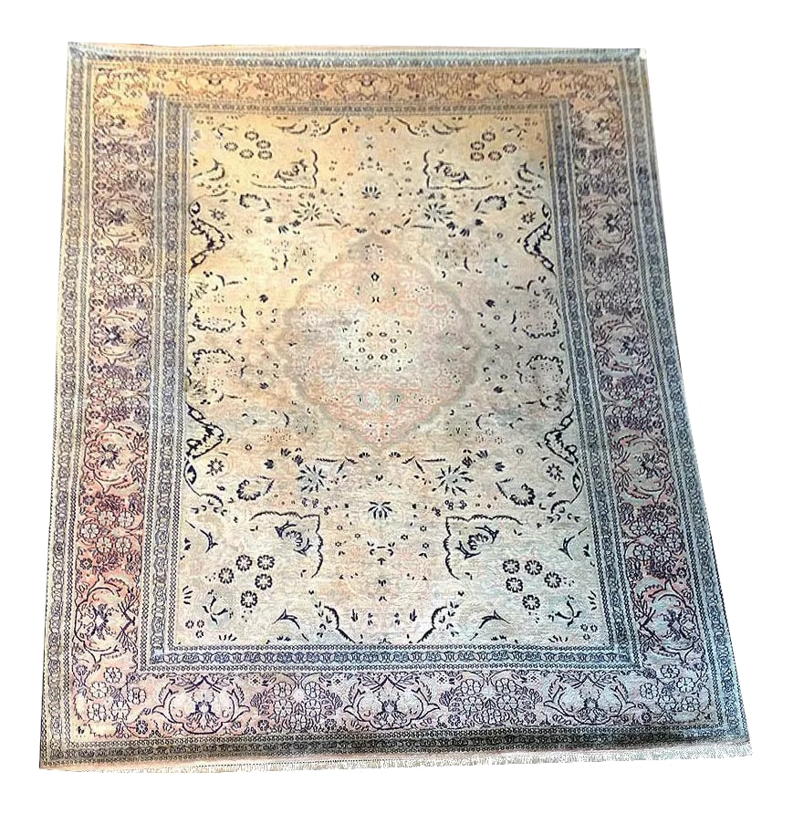 1980s Vintage Silk Chinese Contemporary Area Rug- 6' * 9': A very high quality vintage 100% silk Chinese area rug. It has a very nice simple floral pattern on top of nice pale color combination. Folks who like to avoid reds & blues, this woud be the best alte