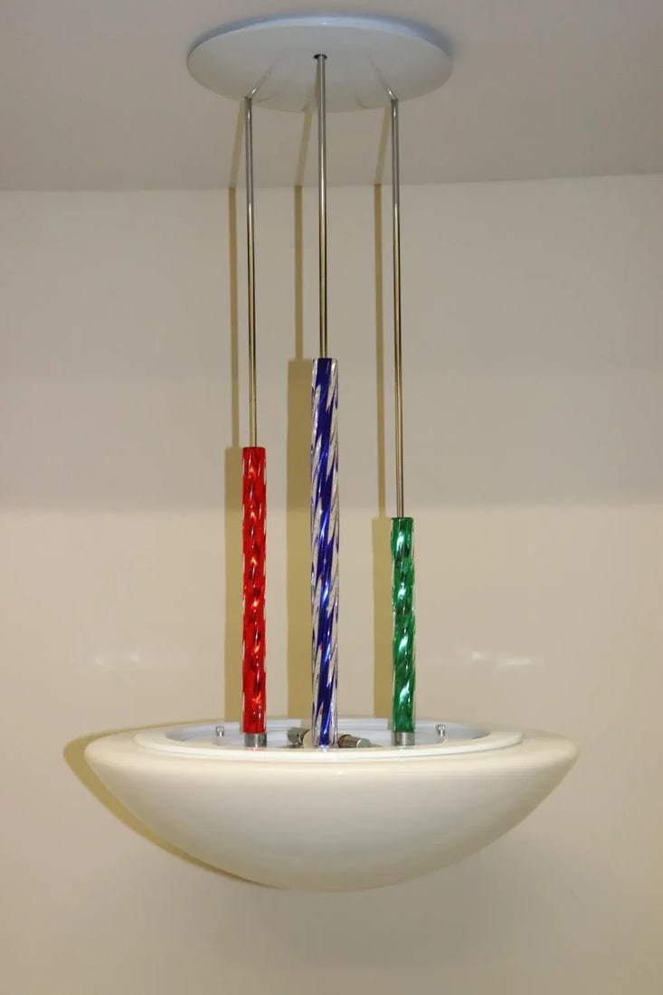 Carlo Nason for ITRE Colored Murano Glass Rod Chandelier Lamp, Mid-Century Modern - 4