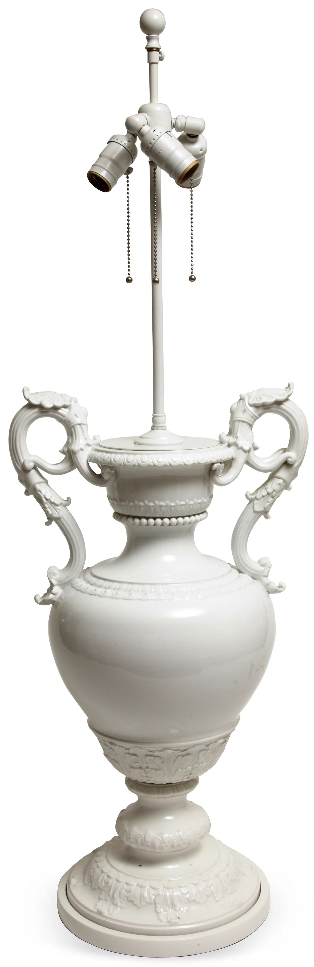 Antique 19th Century Meissen Urn Lamp: Table lamp made from a late-19th-century large scale classical urn on a custom wood base. Wired and in working condition. Condition: Alterations: Original Condition Unaltered Imperfections: Some Imper