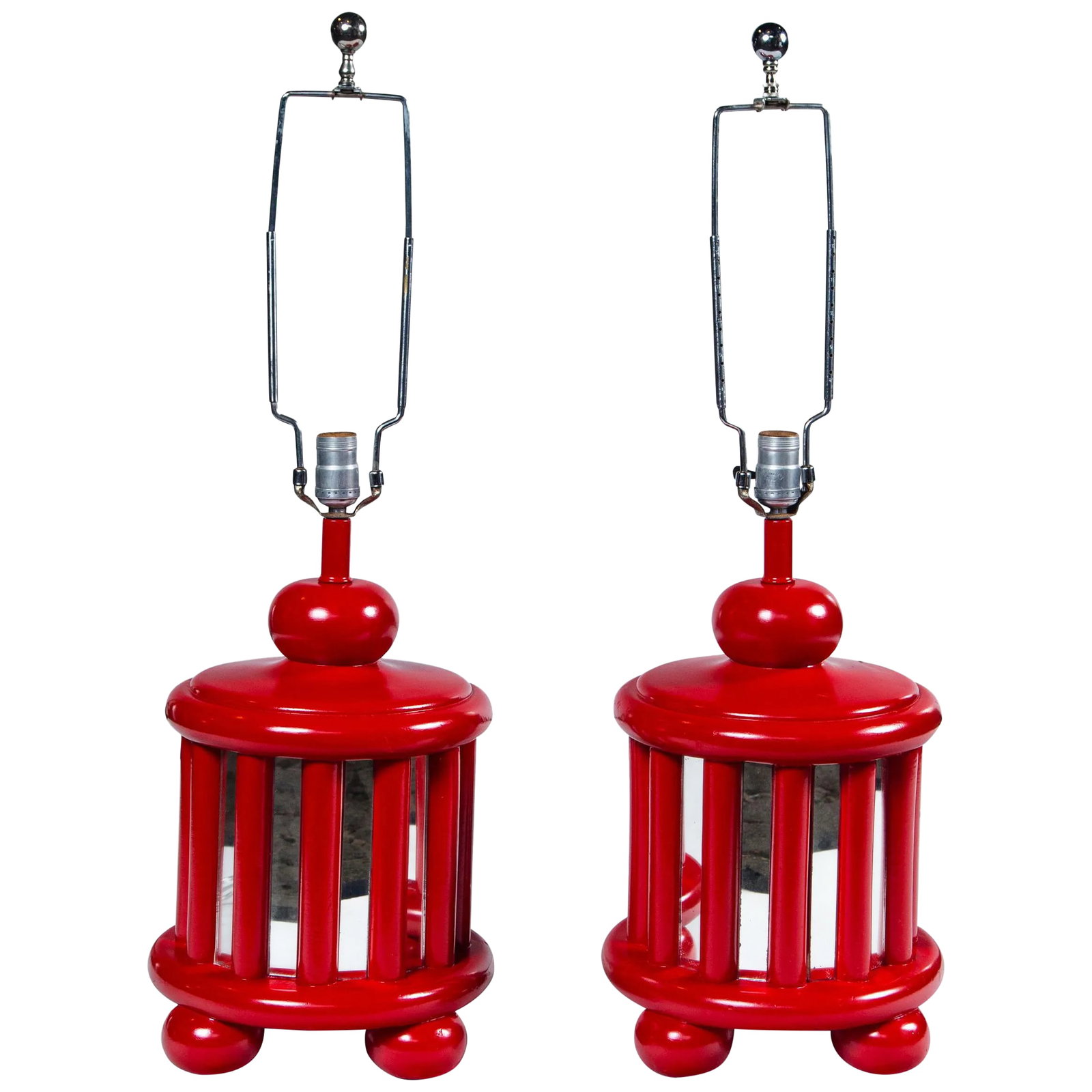 Mid-Century Mirrored Red Lamps - a Pair (1 of 11)