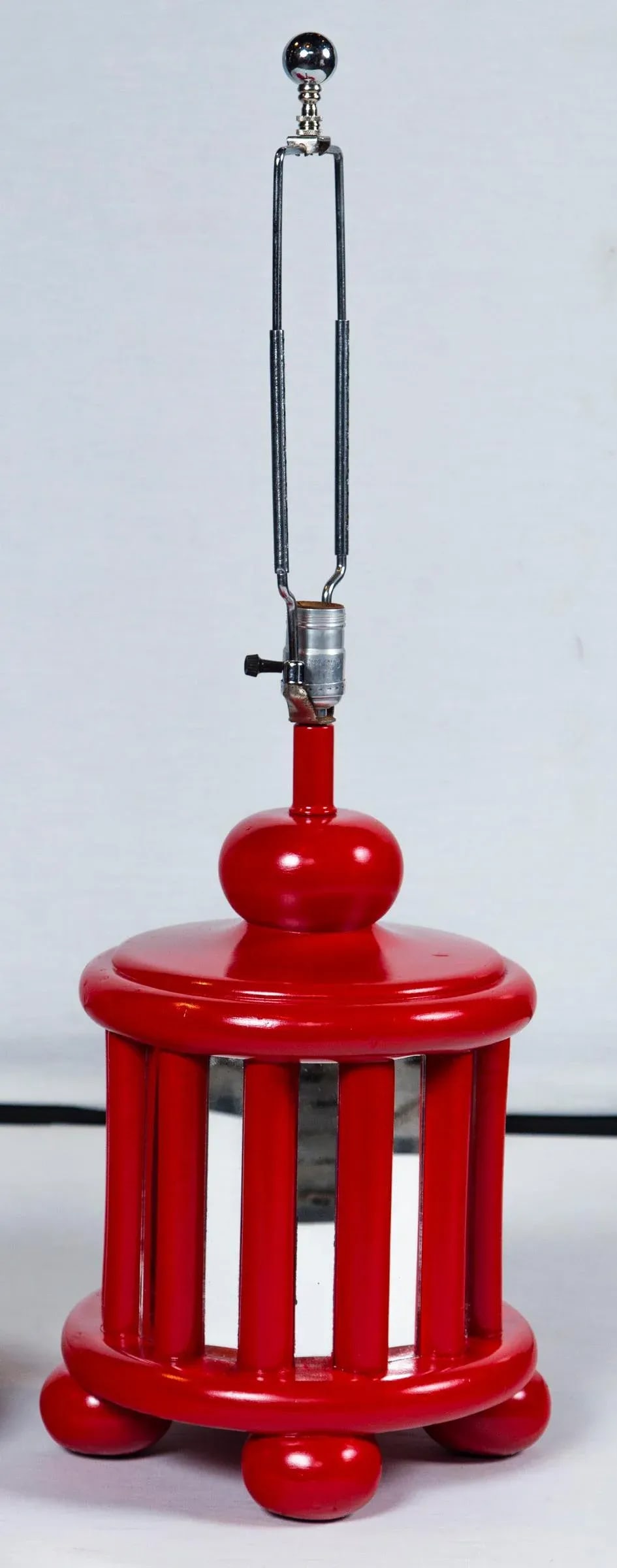 Mid-Century Mirrored Red Lamps - a Pair - 2