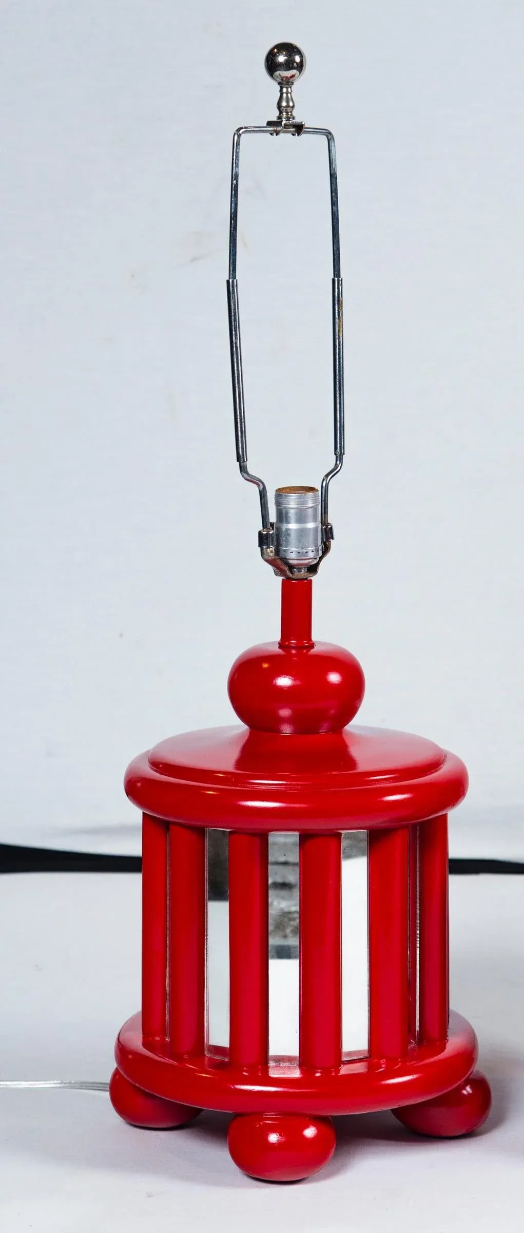 Mid-Century Mirrored Red Lamps - a Pair - 3
