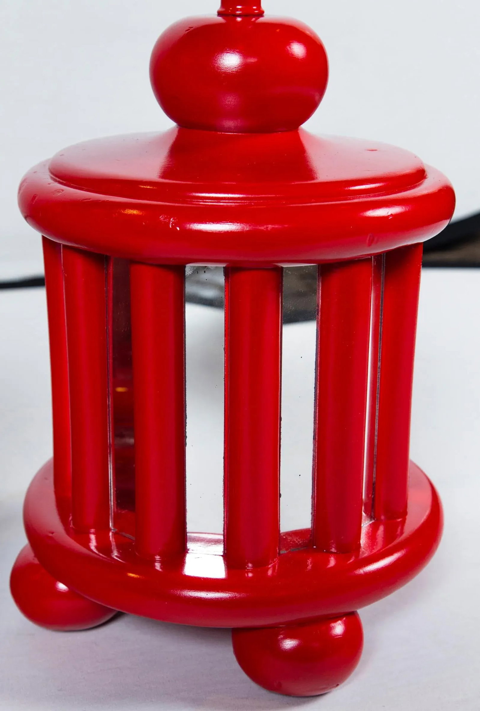 Mid-Century Mirrored Red Lamps - a Pair - 6