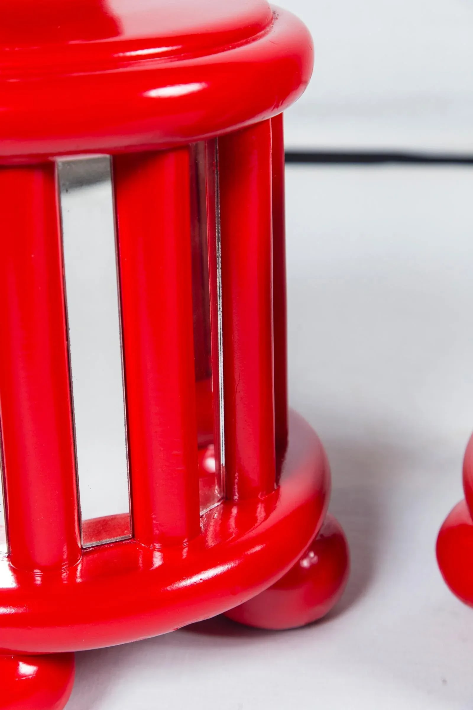 Mid-Century Mirrored Red Lamps - a Pair - 9