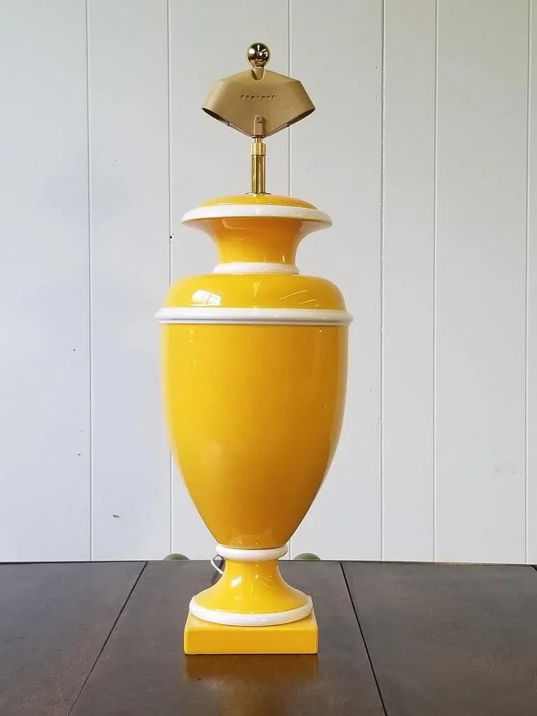 Vintage Italian Ceramic Lamp in Yellow and White - 2