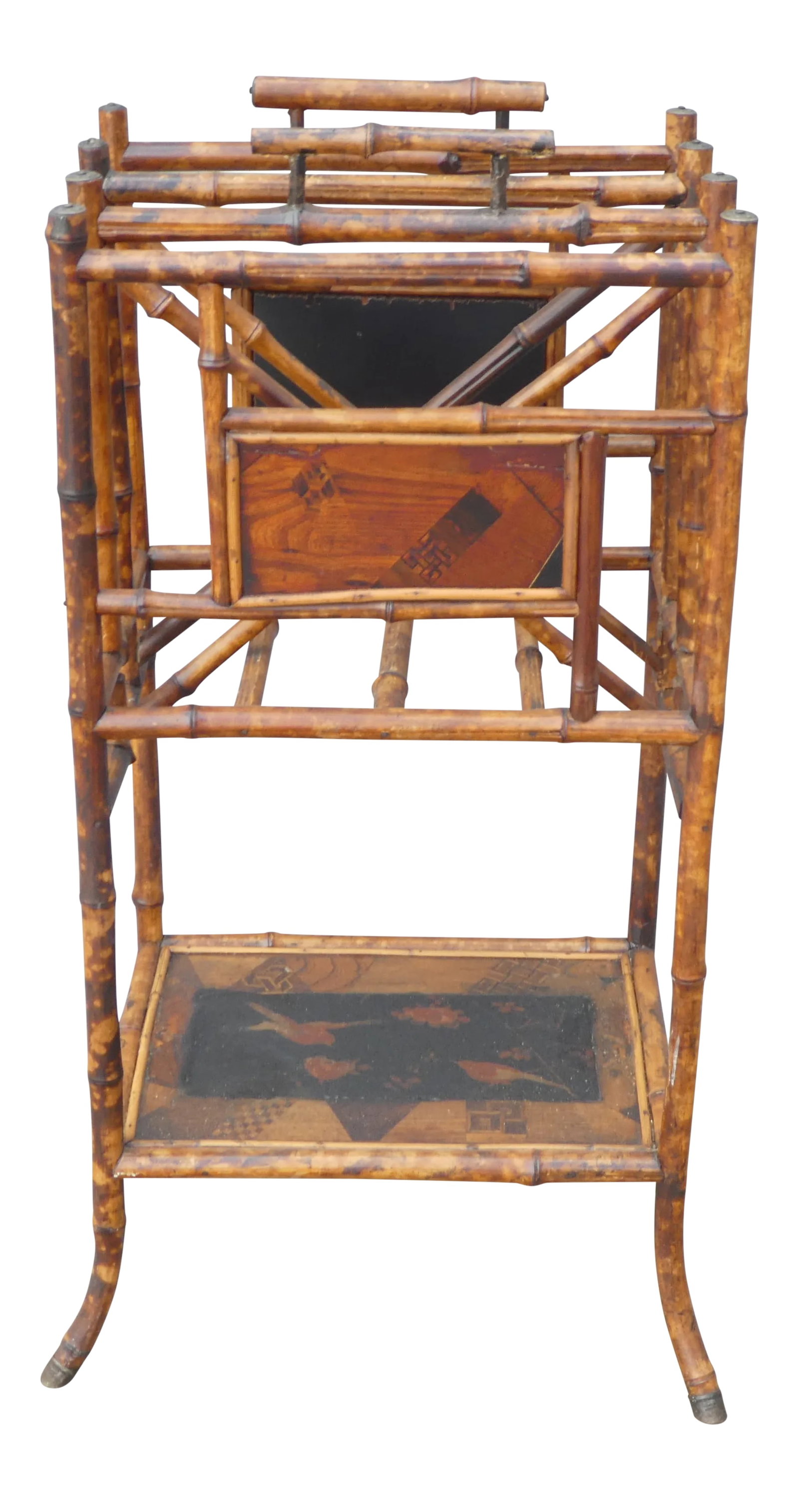 Late 19th Century Victorian Japanned Bamboo Magazine Rack: High Style Victorian Japanned Bamboo Magazine Rack sold as found in vintage condition previously used without overt damage. Condition: Alterations: Restored Imperfections: Some Imperfections Condition