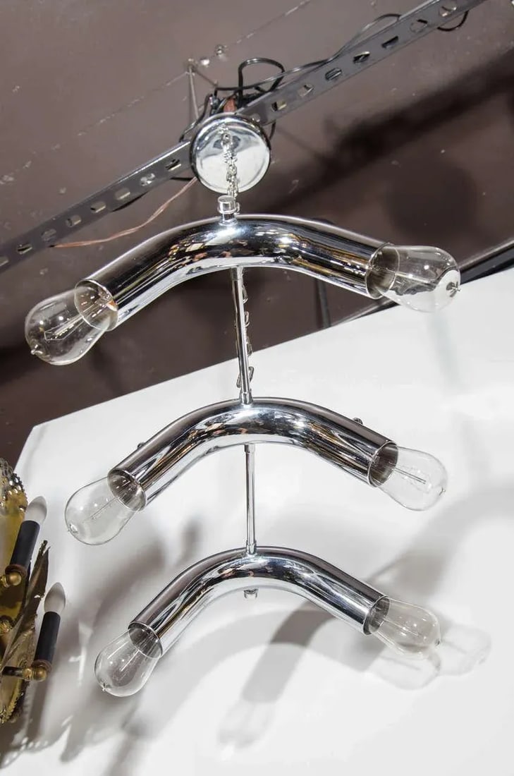 Mid-Century Modern Tubular Chandelier in Chrome, C. 1970s - 10