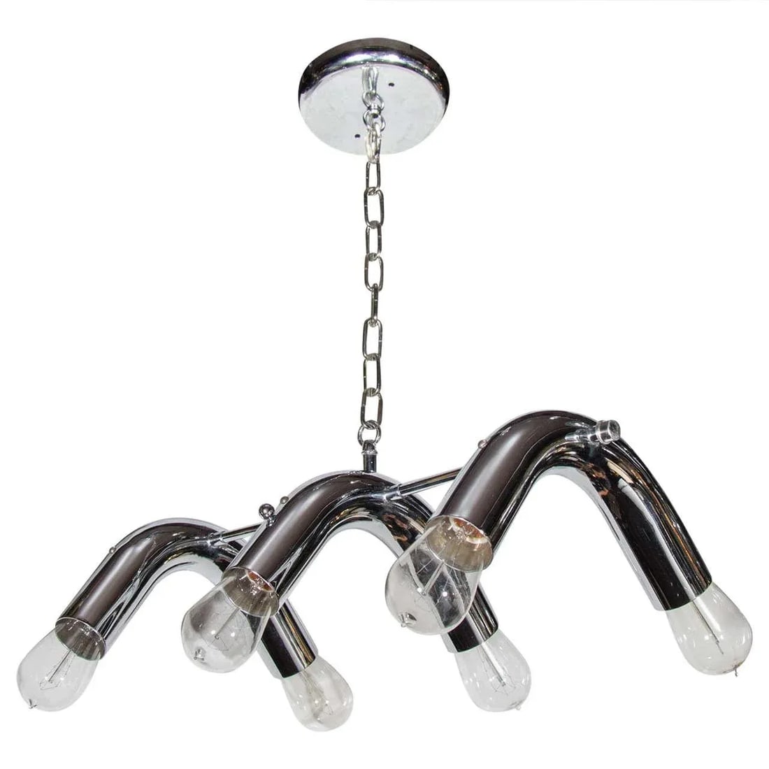 Mid-Century Modern Tubular Chandelier in Chrome, C. 1970s - 11