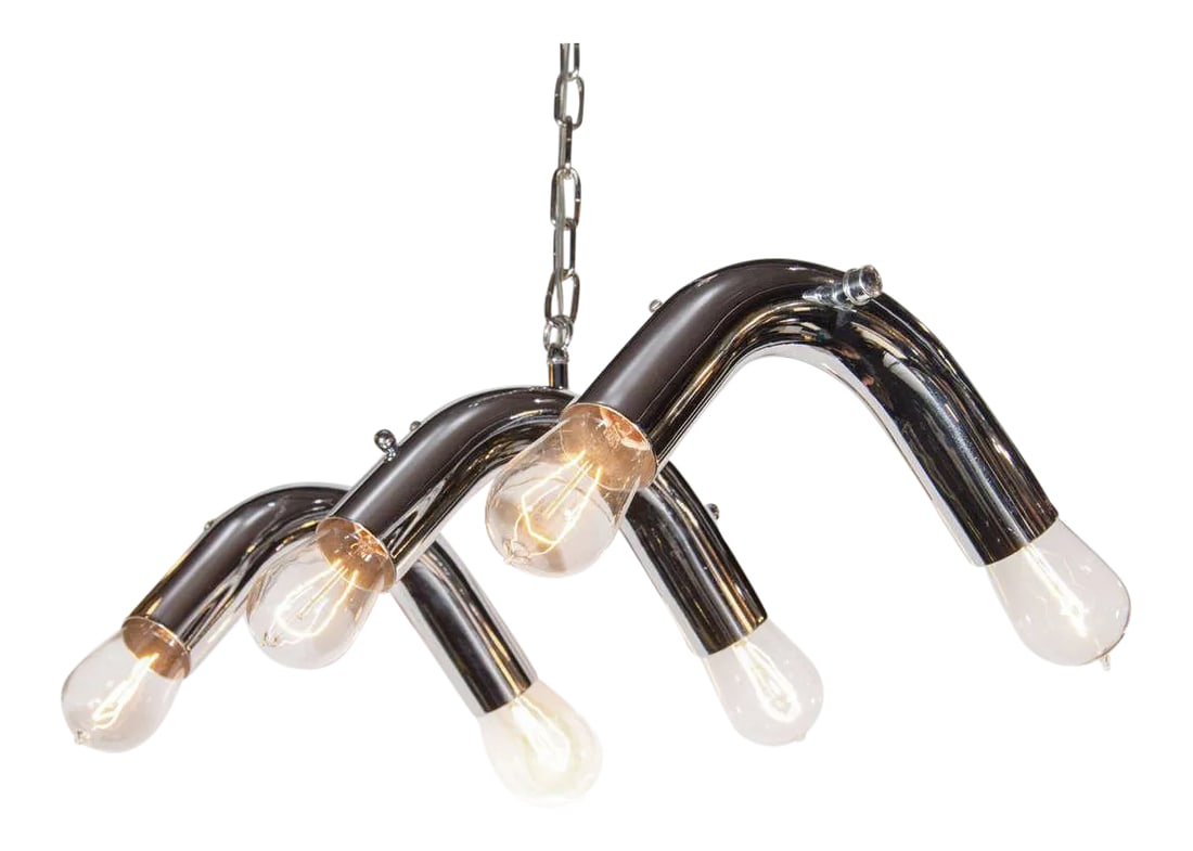 Mid-Century Modern Tubular Chandelier in Chrome, C. 1970s - 2