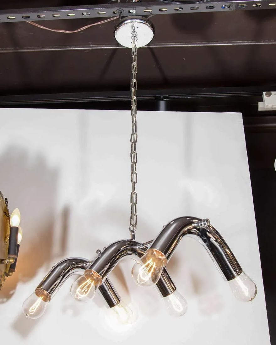 Mid-Century Modern Tubular Chandelier in Chrome, C. 1970s - 4