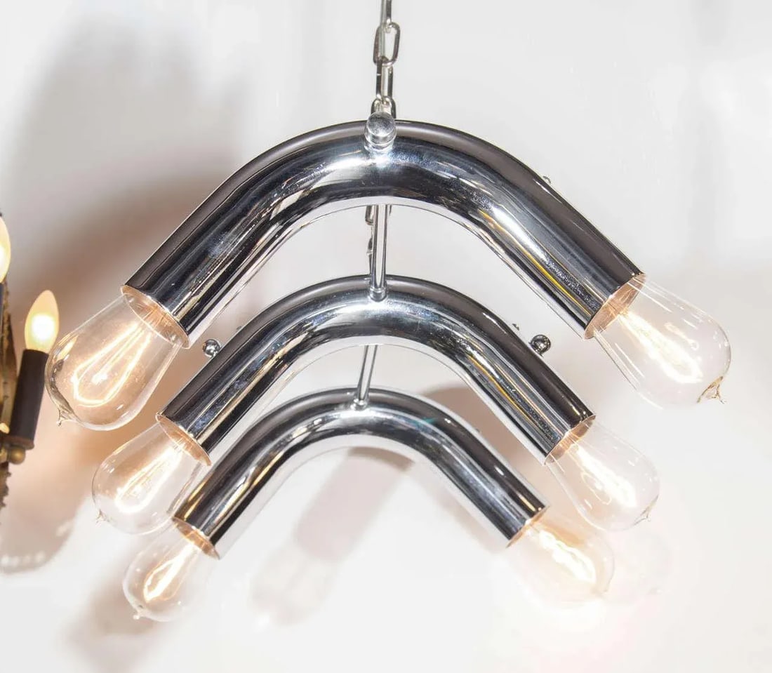 Mid-Century Modern Tubular Chandelier in Chrome, C. 1970s - 5