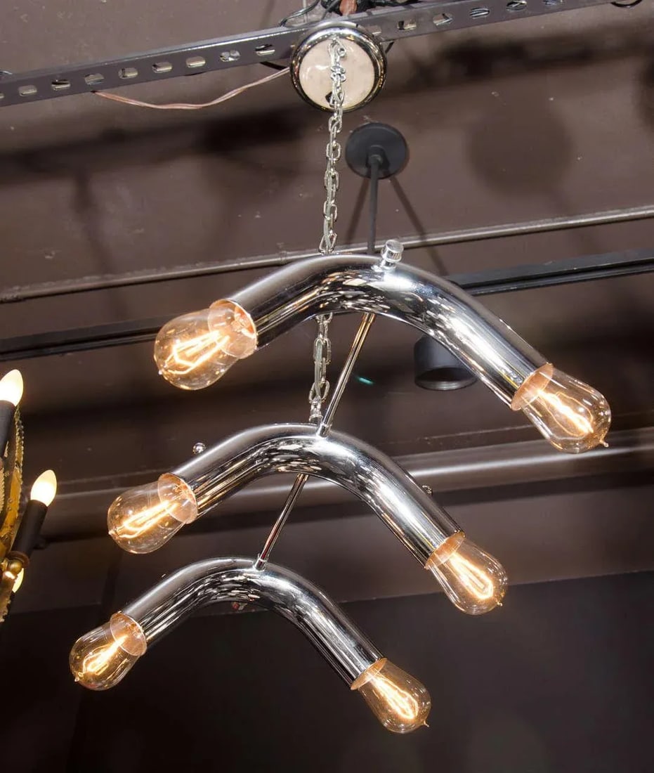 Mid-Century Modern Tubular Chandelier in Chrome, C. 1970s - 7