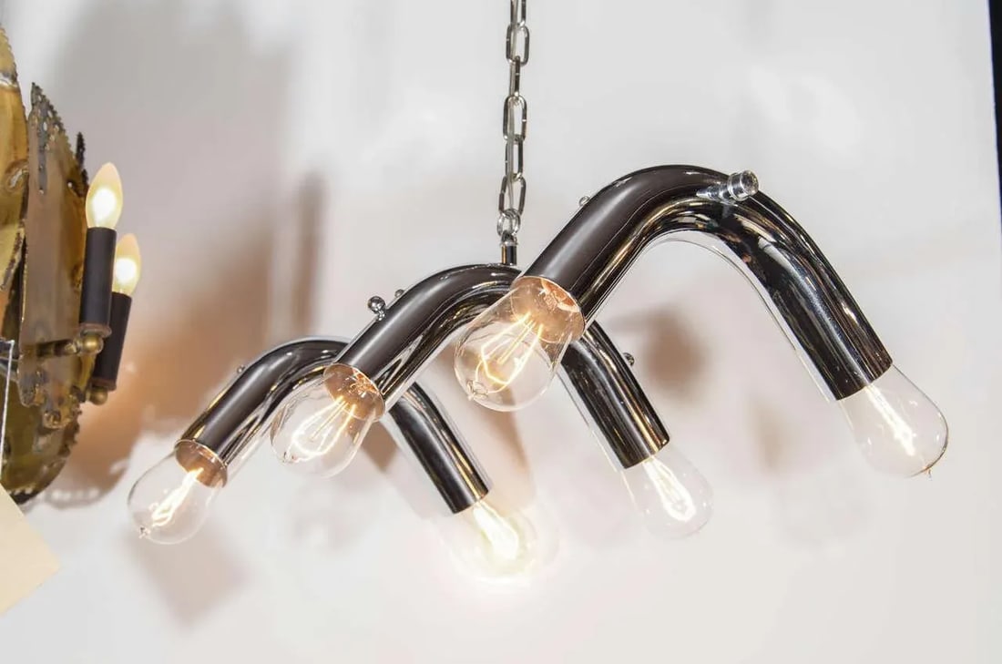 Mid-Century Modern Tubular Chandelier in Chrome, C. 1970s - 8