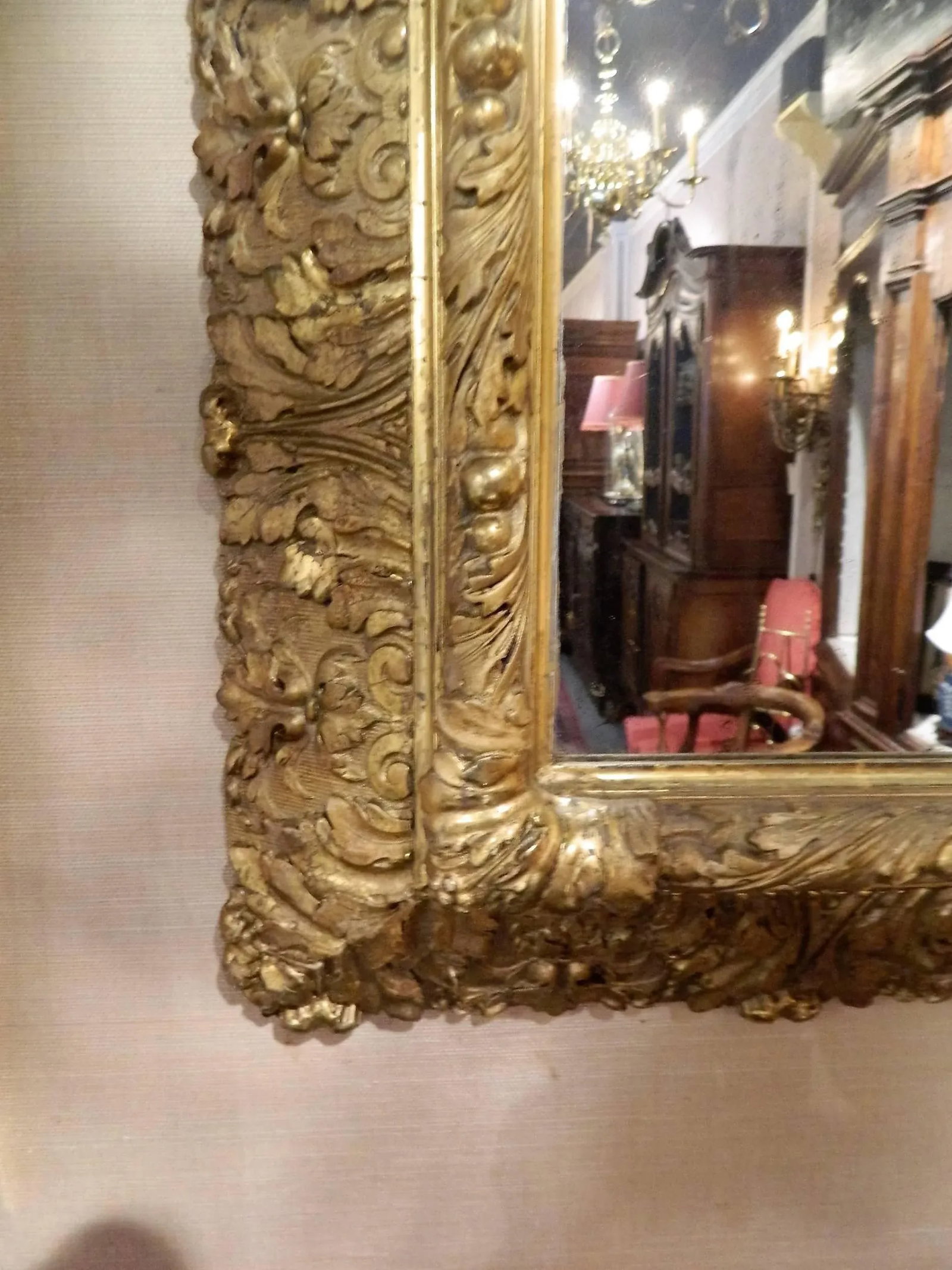 English Gold Leaf and Water Gilding Trim Mirror, Circa 1850-1880 - 6