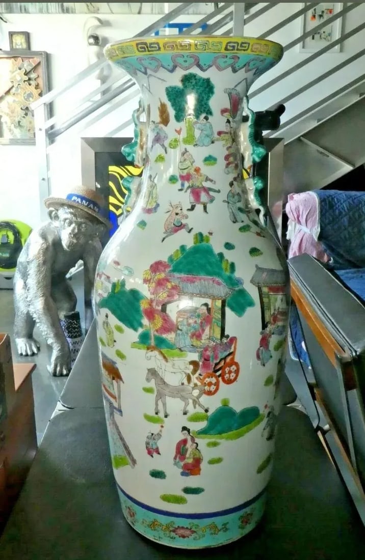 Large 19th C Antique Chinese Famille Rose Vase With Tongzhi Mark - 4