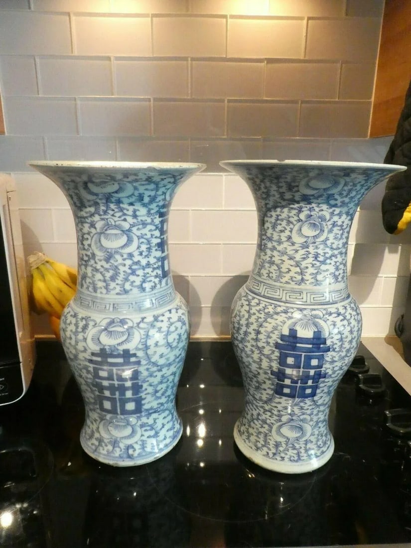 19th C Chinese Blue & White Vases - Unmatched Pair - 2